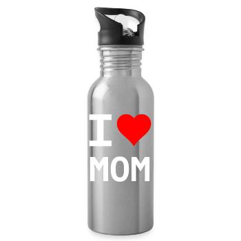 I Love Mom – Heart for Mom - Water bottle with straw - silver - Right