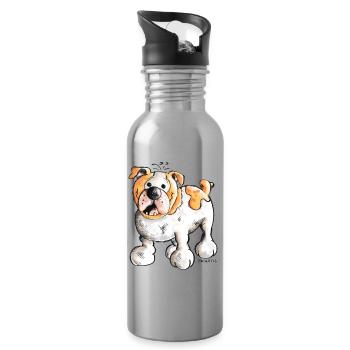 English Bulldog - Water bottle with straw - silver - Right