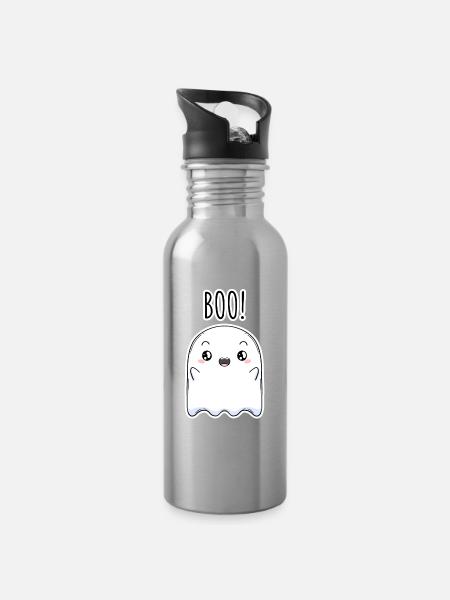 Halloween Geist - Trinkflasche mit integriertem Trinkhalm - Lightsilver