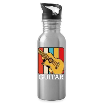 Retro Gitarren-Design mit Farbstreifen - Trinkflasche mit integriertem Trinkhalm - Lightsilver - Rechts