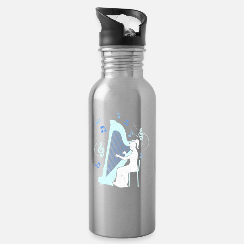 Harfe-Spielerin - Trinkflasche mit integriertem Trinkhalm - Lightsilver