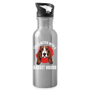 Leben ist besser mit dem Basset Hound - Trinkflasche mit integriertem Trinkhalm - Lightsilver - Rechts