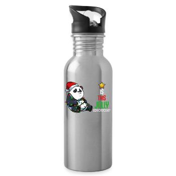 Panda mit Lichterkette Weihnacht - Trinkflasche mit integriertem Trinkhalm - Lightsilver - Rechts