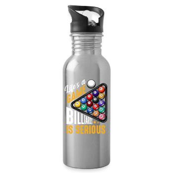 Leben ist ein Spiel: Billard Ernst - Trinkflasche mit integriertem Trinkhalm - Lightsilver - Rechts