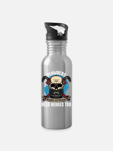 Klempnerhelden Skull Motiv - Trinkflasche mit integriertem Trinkhalm - Lightsilver