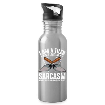 Je suis un carrelage : niveau sarcasme - Gourde avec paille intégrée - argent clair - Droite