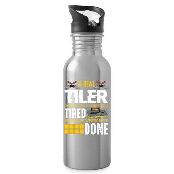 Echter Fliesenleger hört erst auf, wenn fertig - Trinkflasche mit integriertem Trinkhalm - Lightsilver - Rechts