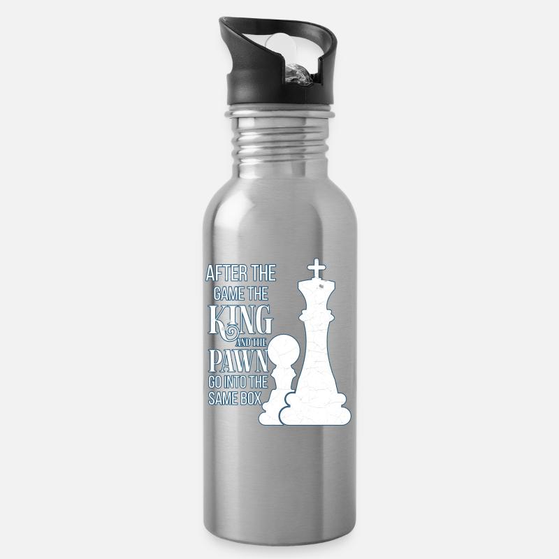 Schach - Trinkflasche mit integriertem Trinkhalm - Lightsilver