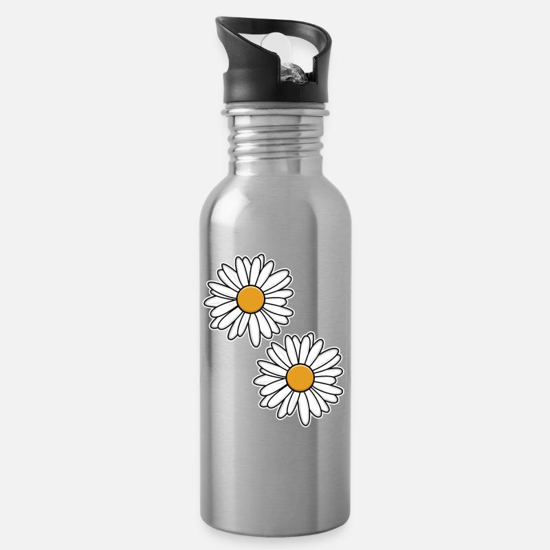 Margeriten-Design in Schwarz-Weiß - Trinkflasche mit integriertem Trinkhalm - Lightsilver