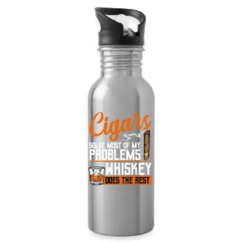 Cigars Solve Problems, Whiskey Does the Rest - Trinkflasche mit integriertem Trinkhalm - Lightsilver - Rechts