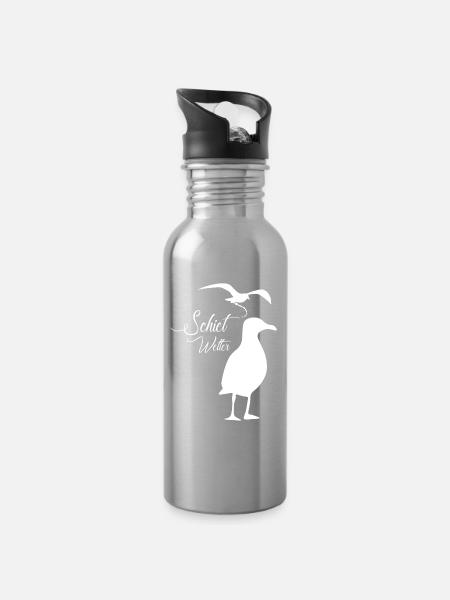 Schietwetter - Trinkflasche mit integriertem Trinkhalm - Lightsilver