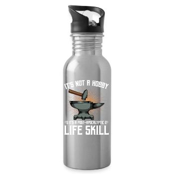 Post-apocalyptic blacksmithing - Water bottle with straw - silver - Right