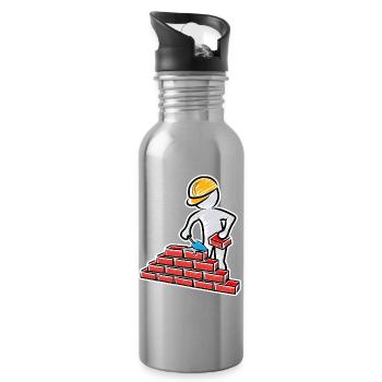 Construction worker with trowel, mortar and wall - Water bottle with straw - silver - Right