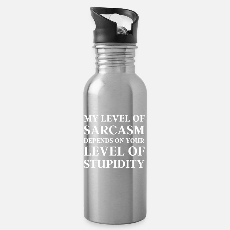 My Level of Sarcasm, Funny Gift for Husband or Dad - Water bottle with straw - silver