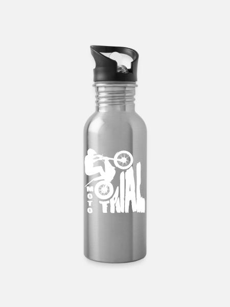 Moto Trial - Trial Bike - Motorrad Motocross - Trinkflasche mit integriertem Trinkhalm - Lightsilver