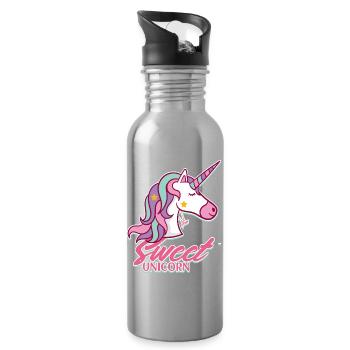 Süßer Unicorn Pastelltraum - Trinkflasche mit integriertem Trinkhalm - Lightsilver - Rechts