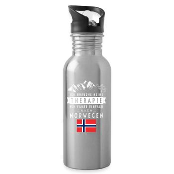 Ich brauche keine Therapie Norwegen Spruch - Trinkflasche mit integriertem Trinkhalm - Lightsilver - Rechts
