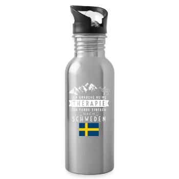 Ich brauche keine Therapie Schweden Spruch - Trinkflasche mit integriertem Trinkhalm - Lightsilver - Rechts