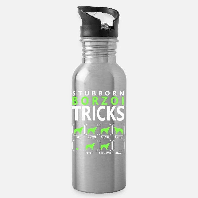 Hartnäckige Borzoi-Tricks - Trinkflasche mit integriertem Trinkhalm - Lightsilver