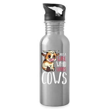 Cow Lover Motif Girl - Water bottle with straw - silver - Right