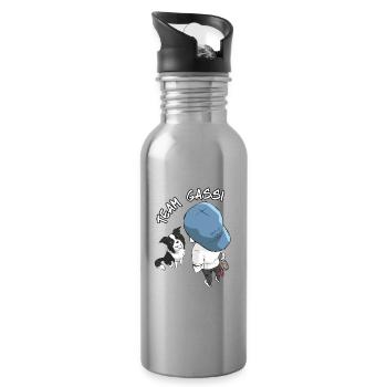 Team Gassi Cartoon Design - Trinkflasche mit integriertem Trinkhalm - Lightsilver - Rechts