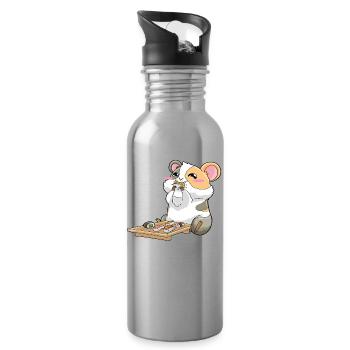 Lustiges Meerschweinchen isst Sushi - Trinkflasche mit integriertem Trinkhalm - Lightsilver - Rechts