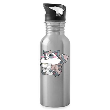 Funny raccoon drinking coffee - Water bottle with straw - silver - Right