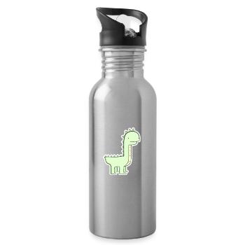 Pastellgrüner Dino Cartoon - Trinkflasche mit integriertem Trinkhalm - Lightsilver - Rechts