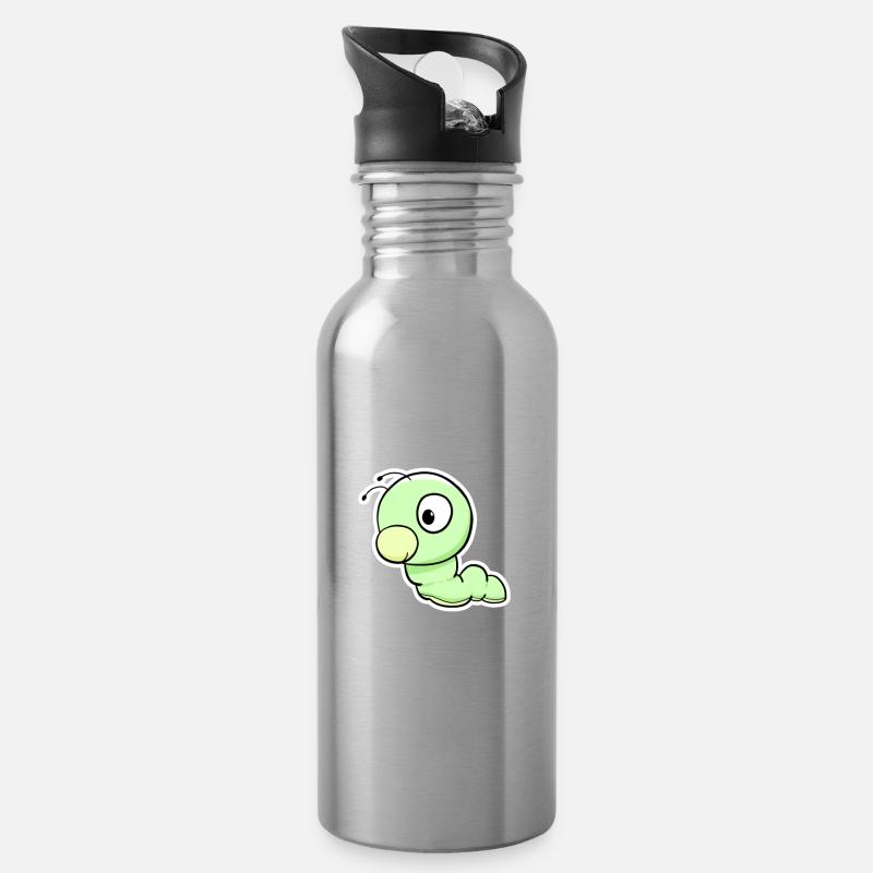 Dessin animé du Ver Vert - Gourde avec paille intégrée - argent clair