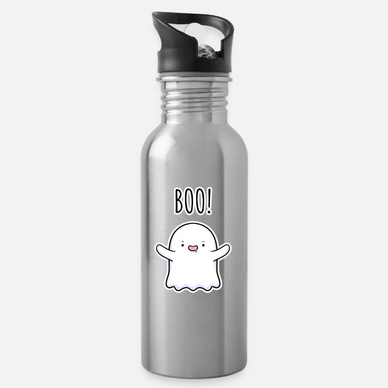 Boo Geist – Süßer Halloween Ghost - Trinkflasche mit integriertem Trinkhalm - Lightsilver