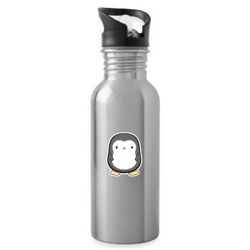 Little Penguin Cartoon Sticker - Water bottle with straw - silver - Right