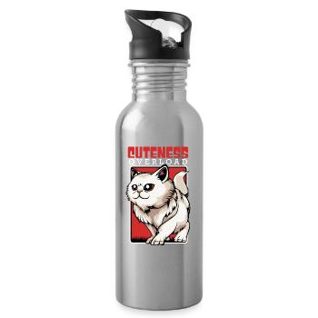 Katzen Cuteness Überfluss - Trinkflasche mit integriertem Trinkhalm - Lightsilver - Rechts
