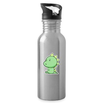 Cheerful Dino Cartoon Green - Water bottle with straw - silver - Right
