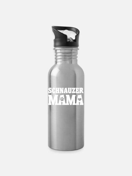 Schnauzer Mama - Trinkflasche mit integriertem Trinkhalm - Lightsilver
