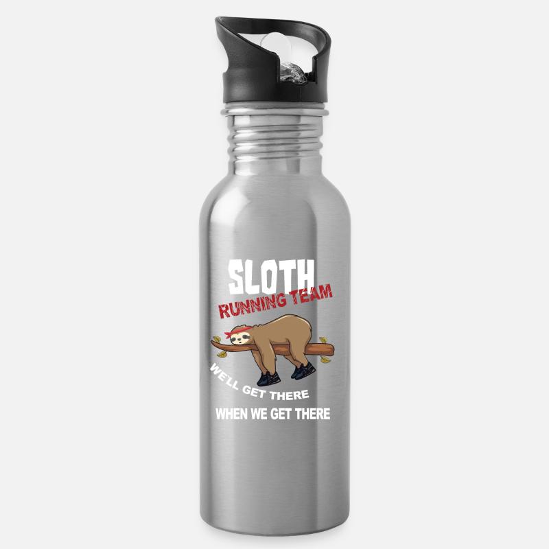 Lustiger Sloth Laufteam Design - Trinkflasche mit integriertem Trinkhalm - Lightsilver