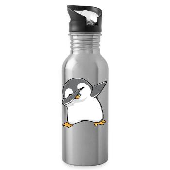 Pinguin Dabbing - Trinkflasche mit integriertem Trinkhalm - Lightsilver - Rechts