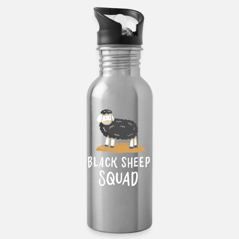 Schwarzes Schaf - Trinkflasche mit integriertem Trinkhalm - Lightsilver