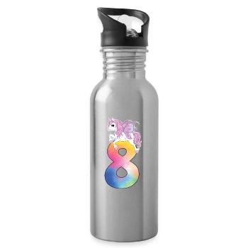 Unicorn with rainbow number 8th birthday - Water bottle with straw - silver - Right