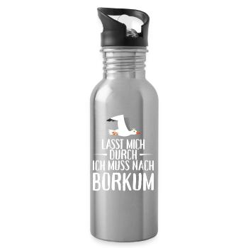 Lasst mich durch ich muss nach Borkum Möwe - Trinkflasche mit integriertem Trinkhalm - Lightsilver - Rechts