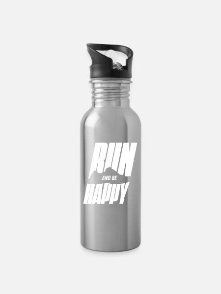 Running happily - Water bottle with straw - silver