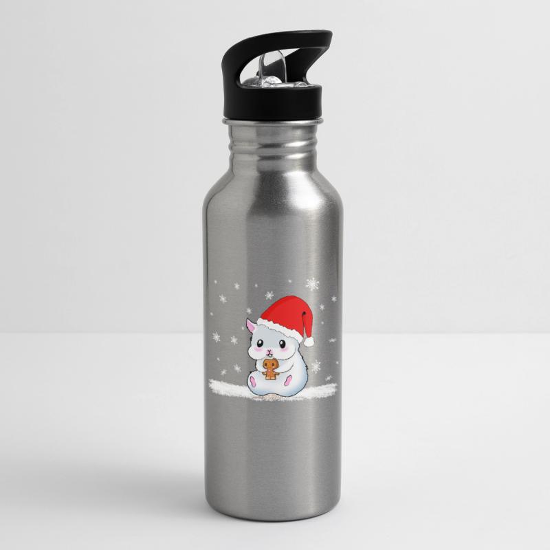 A Sweet Hamster Eats A Cookie While It Snows Water bottle with straw