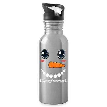 Cute snowman face with Merry Christmas - Water bottle with straw - silver - Right