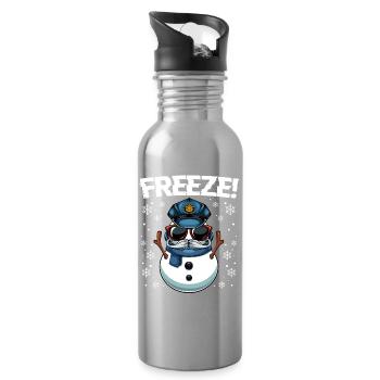 Kapitän Frost Schneemann Polizei Weihnachten - Trinkflasche mit integriertem Trinkhalm - Lightsilver - Rechts