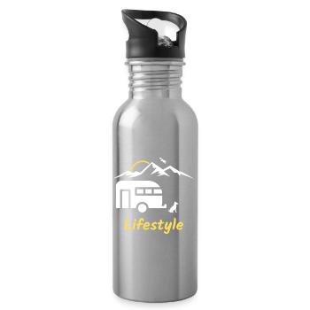 Cadeau de montagne de chien de caravane de camping de style de vie - Gourde avec paille intégrée - argent clair - Droite