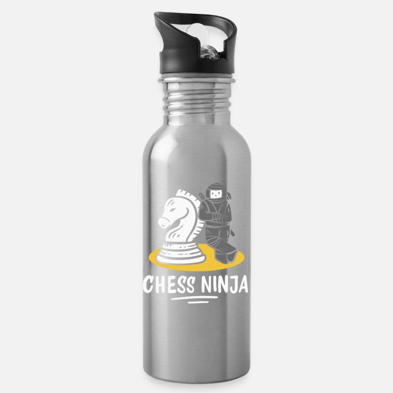 Schach Schachspieler - Trinkflasche mit integriertem Trinkhalm - Lightsilver