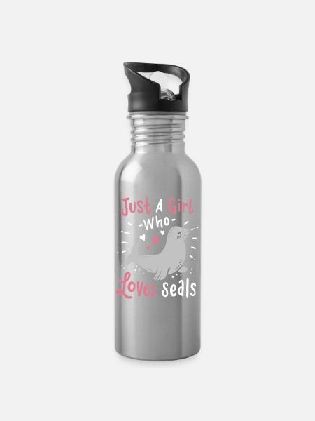 Robben Robbe - Trinkflasche mit integriertem Trinkhalm - Lightsilver