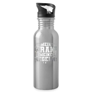 Mein Kran! Meine Regeln! - Trinkflasche mit integriertem Trinkhalm - Lightsilver - Rechts