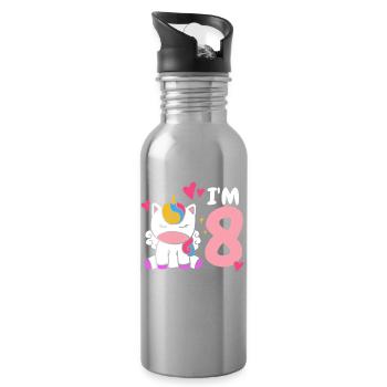 Licorne 8e anniversaire - Gourde avec paille intégrée - argent clair - Droite