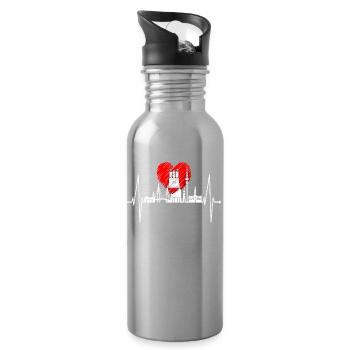 Hamburg Skyline Herzschlag Hamburger Liebe Fan - Trinkflasche mit integriertem Trinkhalm - Lightsilver - Rechts
