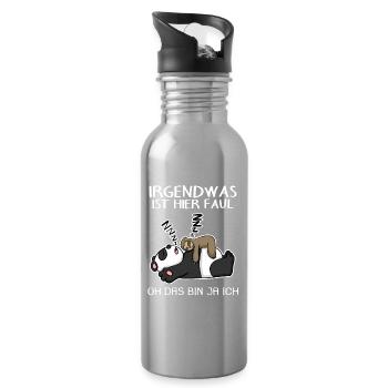 Faultier Spruch Panda Bär - Trinkflasche mit integriertem Trinkhalm - Lightsilver - Rechts